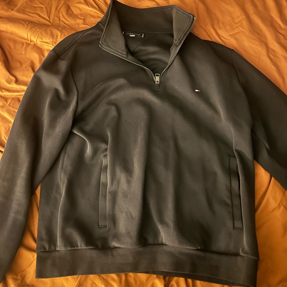 Tommy Hilfiger Men's black scuba knit quarter-Zip Sweater